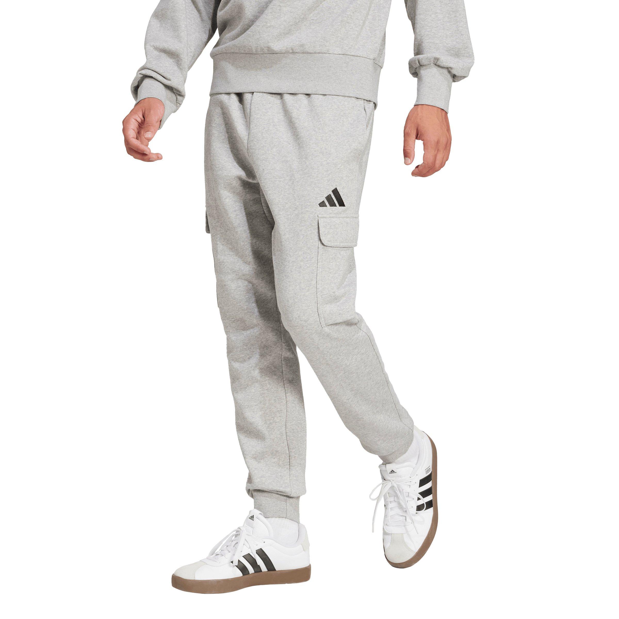 adidas Men's Essentials Feelcozy Fleece Cargo Joggers - Grey/Black - GREY/BLACK